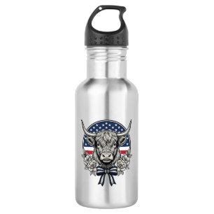 Patriotic Highland Cow Vintage Engraving Art_1 532 Ml Water Bottle