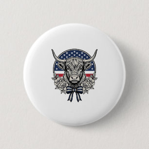 Patriotic Highland Cow Vintage Engraving Art_1 6 Cm Round Badge