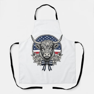 Patriotic Highland Cow Vintage Engraving Art_1 Apron