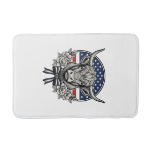 Patriotic Highland Cow Vintage Engraving Art_1 Bath Mat