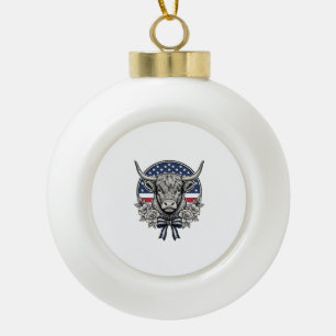 Patriotic Highland Cow Vintage Engraving Art_1 Ceramic Ball Christmas Ornament