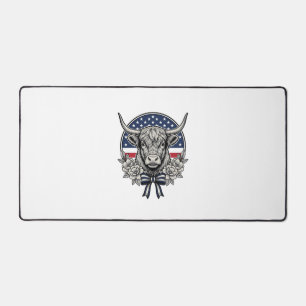 Patriotic Highland Cow Vintage Engraving Art_1 Desk Mat
