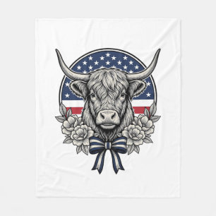 Patriotic Highland Cow Vintage Engraving Art_1 Fleece Blanket
