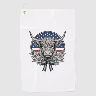 Patriotic Highland Cow Vintage Engraving Art_1 Golf Towel
