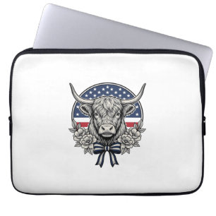 Patriotic Highland Cow Vintage Engraving Art_1 Laptop Sleeve