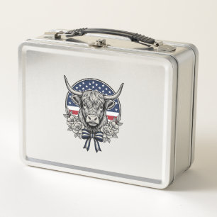 Patriotic Highland Cow Vintage Engraving Art_1 Metal Lunch Box