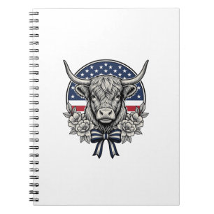 Patriotic Highland Cow Vintage Engraving Art_1 Notebook