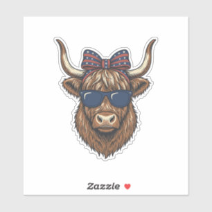 Patriotic Highland Cow Vintage Engraving Design_1