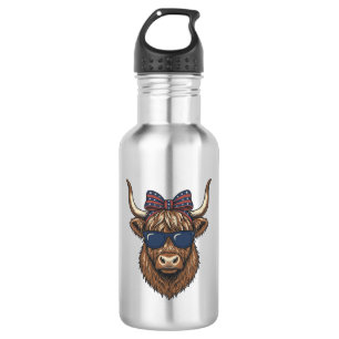Patriotic Highland Cow Vintage Engraving Design_1 532 Ml Water Bottle