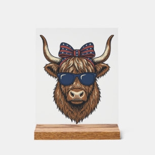 Patriotic Highland Cow Vintage Engraving Design_1 Acrylic Sign