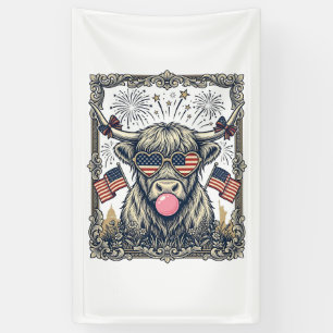 Patriotic Highland Cow Vintage Engraving Design_1 Banner