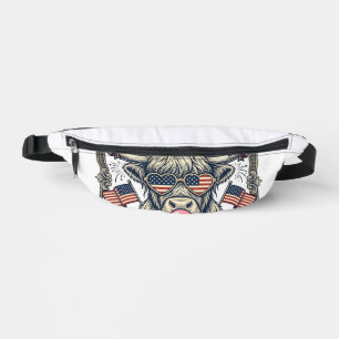 Patriotic Highland Cow Vintage Engraving Design_1 Bum Bags