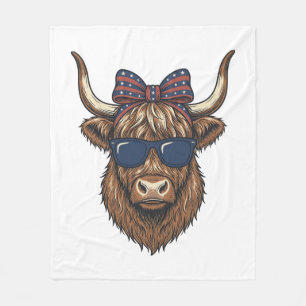 Patriotic Highland Cow Vintage Engraving Design_1 Fleece Blanket