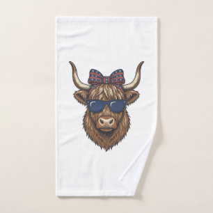 Patriotic Highland Cow Vintage Engraving Design_1 Hand Towel