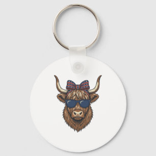 Patriotic Highland Cow Vintage Engraving Design_1 Key Ring
