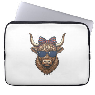 Patriotic Highland Cow Vintage Engraving Design_1 Laptop Sleeve