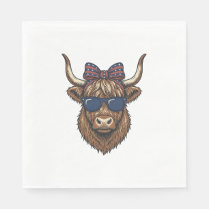 Patriotic Highland Cow Vintage Engraving Design_1 Napkin