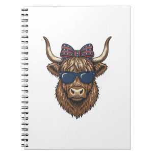 Patriotic Highland Cow Vintage Engraving Design_1 Notebook