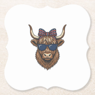 Patriotic Highland Cow Vintage Engraving Design_1 Paper Coaster
