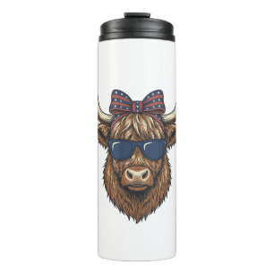Patriotic Highland Cow Vintage Engraving Design_1 Thermal Tumbler