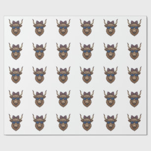 Patriotic Highland Cow Vintage Engraving Design_1 Wrapping Paper