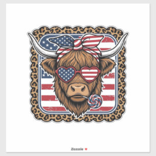 Patriotic Highland Cow Vintage Engraving Design (2