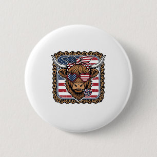 Patriotic Highland Cow Vintage Engraving Design (2 6 Cm Round Badge