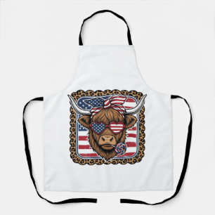 Patriotic Highland Cow Vintage Engraving Design (2 Apron