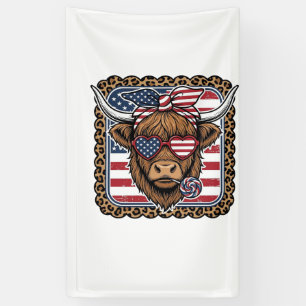 Patriotic Highland Cow Vintage Engraving Design (2 Banner