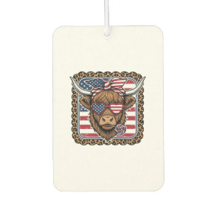 Patriotic Highland Cow Vintage Engraving Design (2 Car Air Freshener