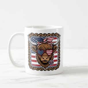 Patriotic Highland Cow Vintage Engraving Design (2 Coffee Mug