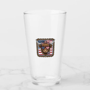 Patriotic Highland Cow Vintage Engraving Design (2 Glass