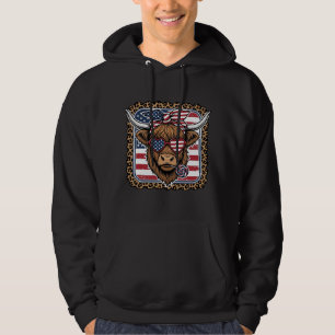 Patriotic Highland Cow Vintage Engraving Design (2 Hoodie