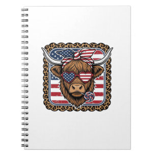 Patriotic Highland Cow Vintage Engraving Design (2 Notebook
