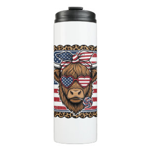 Patriotic Highland Cow Vintage Engraving Design (2 Thermal Tumbler