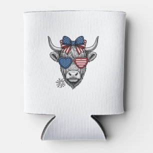 Patriotic Highland Cow Vintage Engraving Shirt_1 Can Cooler
