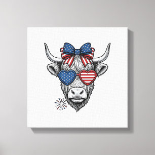 Patriotic Highland Cow Vintage Engraving Shirt_1 Canvas Print