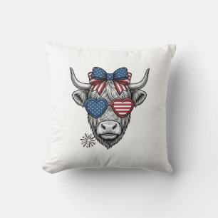Patriotic Highland Cow Vintage Engraving Shirt_1 Cushion