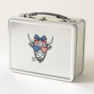 Patriotic Highland Cow Vintage Engraving Shirt_1 Metal Lunch Box