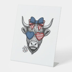 Patriotic Highland Cow Vintage Engraving Shirt_1 Pedestal Sign