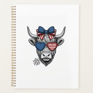 Patriotic Highland Cow Vintage Engraving Shirt_1 Planner