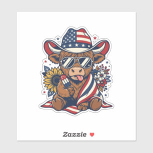 Patriotic Highland Cow Vintage Engraving Shirt Des