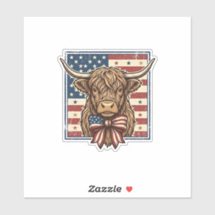 Patriotic Highland Cow Vintage Engraving Shirt Des
