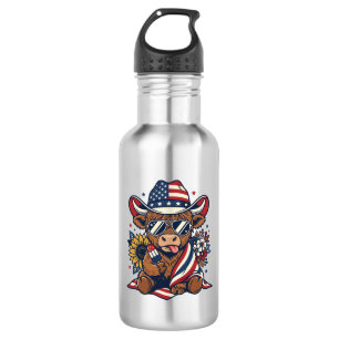 Patriotic Highland Cow Vintage Engraving Shirt Des 532 Ml Water Bottle
