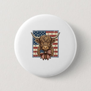 Patriotic Highland Cow Vintage Engraving Shirt Des 6 Cm Round Badge