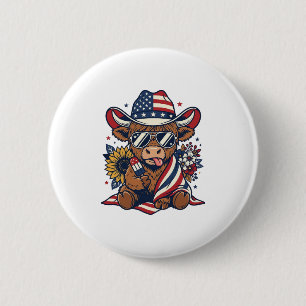 Patriotic Highland Cow Vintage Engraving Shirt Des 6 Cm Round Badge