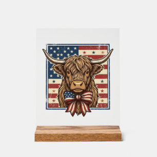 Patriotic Highland Cow Vintage Engraving Shirt Des Acrylic Sign
