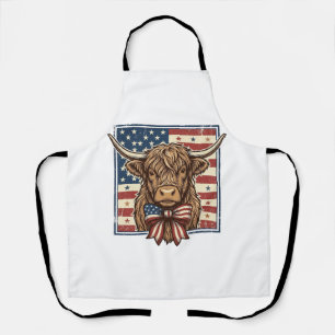 Patriotic Highland Cow Vintage Engraving Shirt Des Apron
