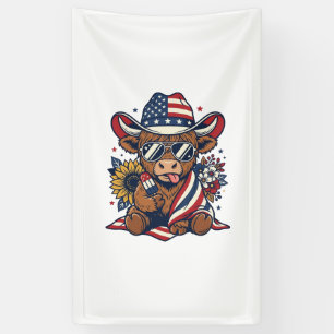 Patriotic Highland Cow Vintage Engraving Shirt Des Banner