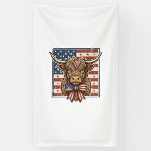 Patriotic Highland Cow Vintage Engraving Shirt Des Banner
